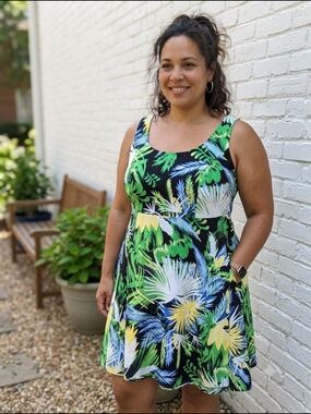 Laura Plus Women's Tropical Print A-Line Mini Dress Island Chic 90s Vacation